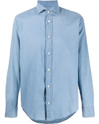Мужская голубая рубашка с длинным рукавом из шамбре от Eleventy