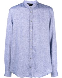 Мужская голубая рубашка с длинным рукавом из шамбре от Emporio Armani