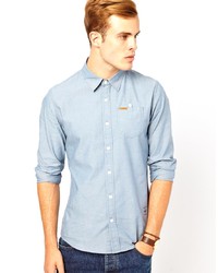 Мужская голубая рубашка с длинным рукавом из шамбре от Firetrap