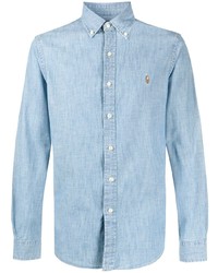Мужская голубая рубашка с длинным рукавом из шамбре от Ralph Lauren