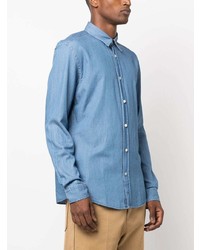 Мужская голубая рубашка с длинным рукавом из шамбре от BOSS