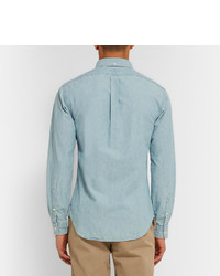 Мужская голубая рубашка с длинным рукавом из шамбре от Polo Ralph Lauren