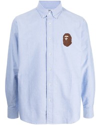 Мужская голубая рубашка с длинным рукавом с вышивкой от A Bathing Ape