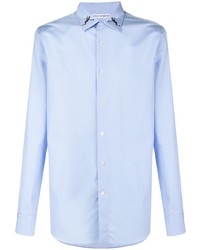 Мужская голубая рубашка с длинным рукавом с вышивкой от Alexander McQueen