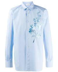 Мужская голубая рубашка с длинным рукавом с вышивкой от Alexander McQueen