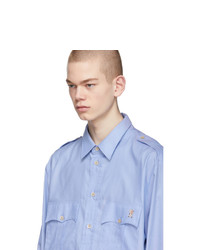 Мужская голубая рубашка с длинным рукавом с вышивкой от Gucci