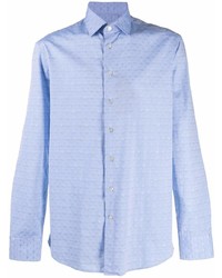 Мужская голубая рубашка с длинным рукавом с вышивкой от Etro