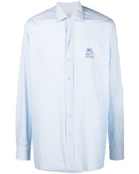 Мужская голубая рубашка с длинным рукавом с вышивкой от Etro