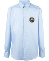 Мужская голубая рубашка с длинным рукавом с вышивкой от Givenchy