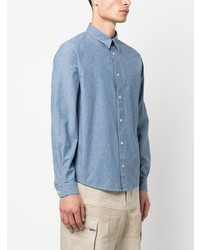 Мужская голубая рубашка с длинным рукавом с вышивкой от A.P.C.