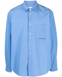 Мужская голубая рубашка с длинным рукавом с вышивкой от Solid Homme