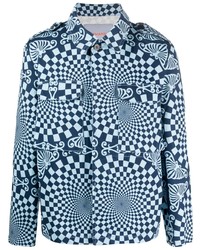 Мужская голубая рубашка с длинным рукавом с геометрическим рисунком от BLUEMARBLE