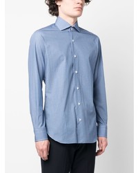 Мужская голубая рубашка с длинным рукавом с геометрическим рисунком от Barba