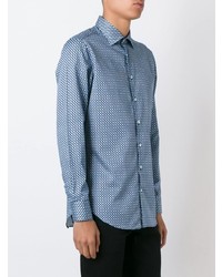 Мужская голубая рубашка с длинным рукавом с геометрическим рисунком от Etro