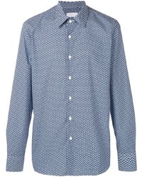 Мужская голубая рубашка с длинным рукавом с геометрическим рисунком от Prada