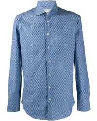 Мужская голубая рубашка с длинным рукавом с "огурцами" от Etro