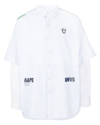 Мужская голубая рубашка с длинным рукавом с принтом от AAPE BY A BATHING APE