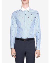 Мужская голубая рубашка с длинным рукавом с принтом от Gucci