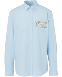 Мужская голубая рубашка с длинным рукавом с принтом от Burberry