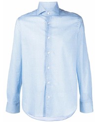 Мужская голубая рубашка с длинным рукавом с принтом от Fedeli