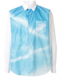 Мужская голубая рубашка с длинным рукавом с принтом от Fumito Ganryu