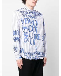 Мужская голубая рубашка с длинным рукавом с принтом от VERSACE JEANS COUTURE