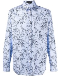 Мужская голубая рубашка с длинным рукавом с принтом от Versace