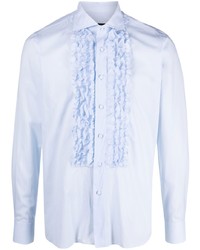 Мужская голубая рубашка с длинным рукавом с рюшами от Tagliatore