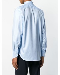 Мужская голубая рубашка с длинным рукавом с узором "в ёлочку" от Canali