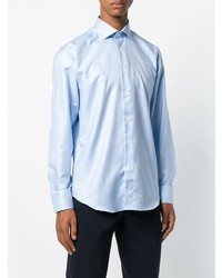 Мужская голубая рубашка с длинным рукавом с узором "в ёлочку" от Canali