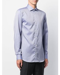 Мужская голубая рубашка с длинным рукавом с узором "в ёлочку" от Z Zegna