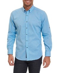 Голубая рубашка с длинным рукавом с узором "гусиные лапки"