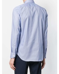 Мужская голубая рубашка с длинным рукавом с узором "гусиные лапки" от Canali