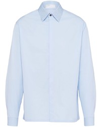 Мужская голубая рубашка с длинным рукавом с украшением от Prada