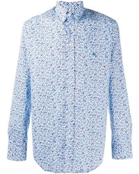 Мужская голубая рубашка с длинным рукавом с цветочным принтом от Etro
