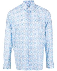 Мужская голубая рубашка с длинным рукавом с цветочным принтом от Fedeli