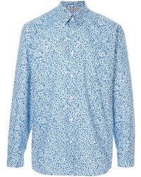 Мужская голубая рубашка с длинным рукавом с цветочным принтом от Gieves & Hawkes