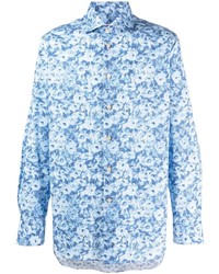 Мужская голубая рубашка с длинным рукавом с цветочным принтом от Kiton
