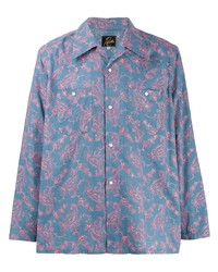 Мужская голубая рубашка с длинным рукавом с цветочным принтом от Needles