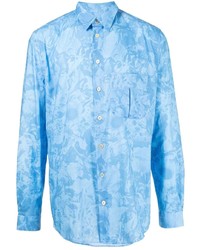 Мужская голубая рубашка с длинным рукавом с цветочным принтом от Paul Smith