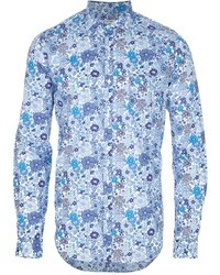 Мужская голубая рубашка с длинным рукавом с цветочным принтом от Robert Friedman