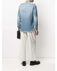 Мужская голубая рубашка с длинным рукавом от Balmain