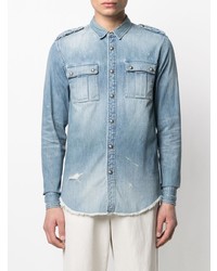 Мужская голубая рубашка с длинным рукавом от Balmain