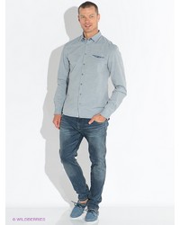 Мужская голубая рубашка с длинным рукавом от Solid