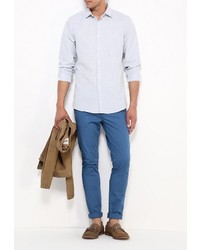 Мужская голубая рубашка с длинным рукавом от Topman