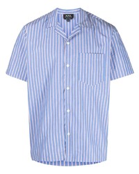 Мужская голубая рубашка с коротким рукавом в вертикальную полоску от A.P.C.