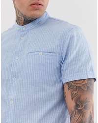 Мужская голубая рубашка с коротким рукавом в вертикальную полоску от BLEND