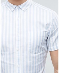 Мужская голубая рубашка с коротким рукавом в вертикальную полоску от Asos