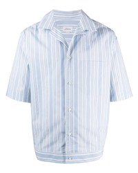 Мужская голубая рубашка с коротким рукавом в вертикальную полоску от Brioni