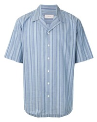 Мужская голубая рубашка с коротким рукавом в вертикальную полоску от Cerruti 1881